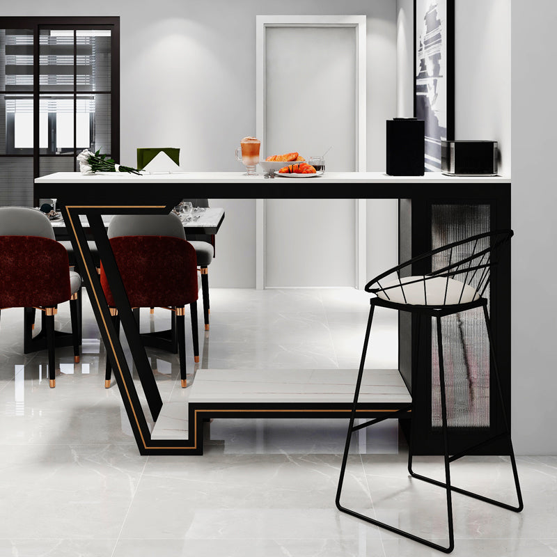 Industrial Bistro Table with Storage White Stone Top Bar Table for Home