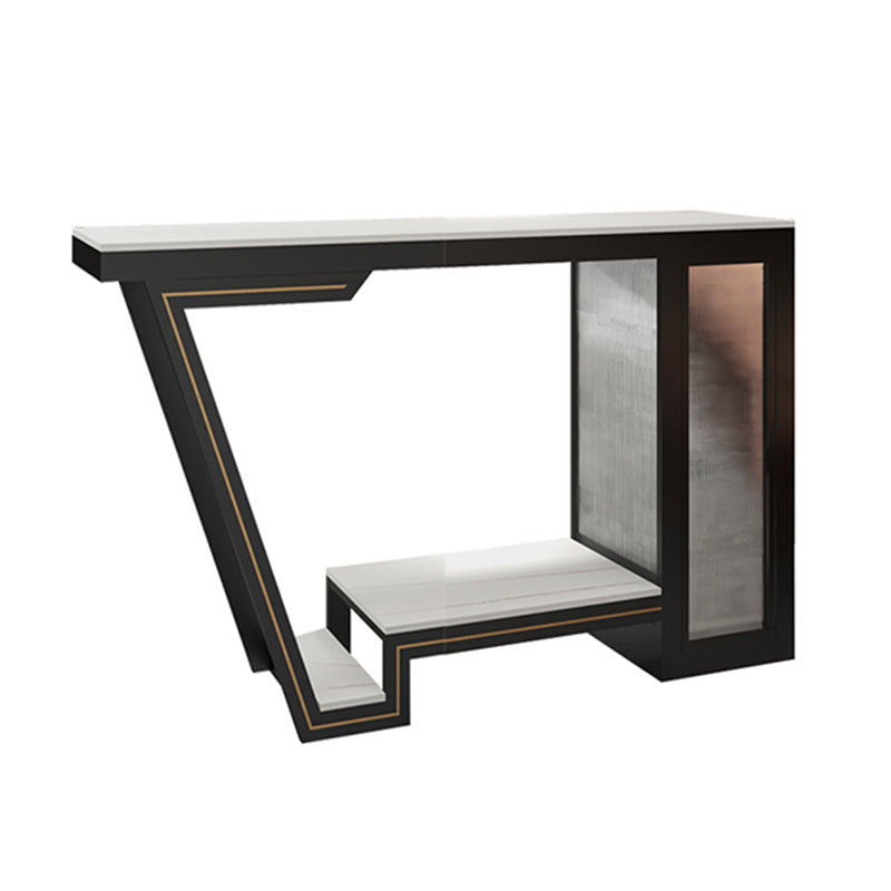 Industrial Bistro Table with Storage White Stone Top Bar Table for Home