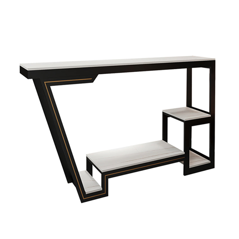 Industrial Bistro Table with Storage White Stone Top Bar Table for Home