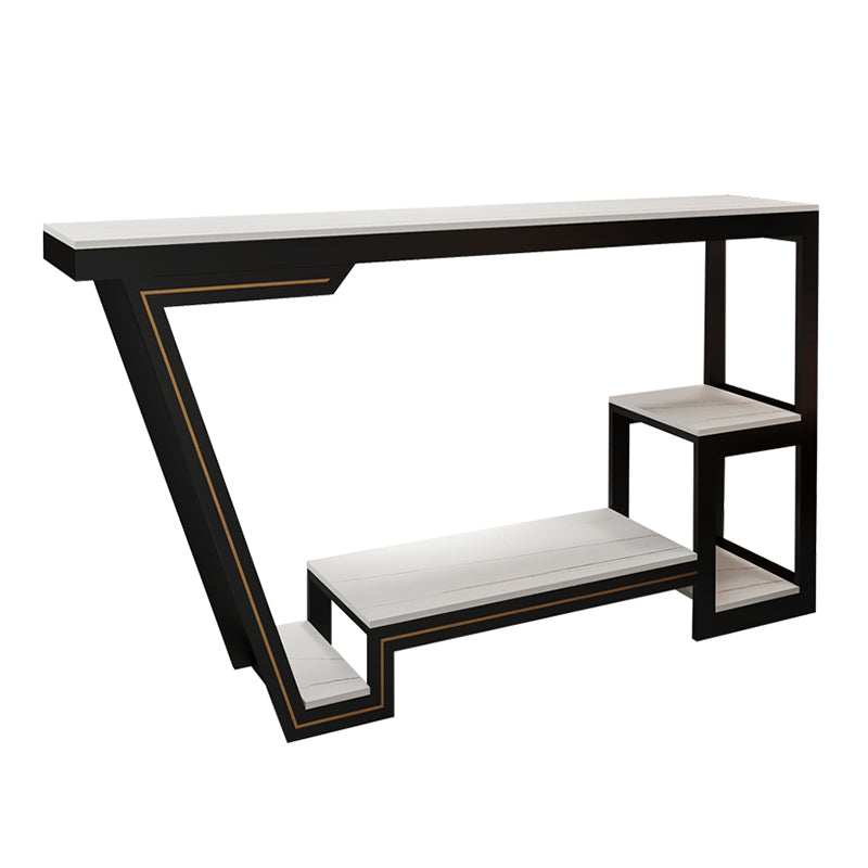 Industrial Bistro Table with Storage White Stone Top Bar Table for Home