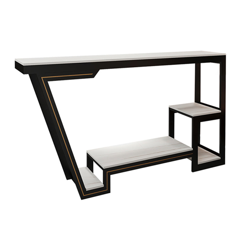 Industrial Bistro Table with Storage White Stone Top Bar Table for Home