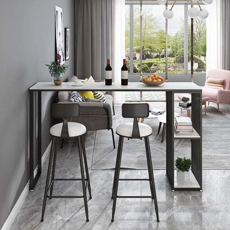 Industrial Rectangle Bar Table with Storage Marble Top Bistro Table for Small Places