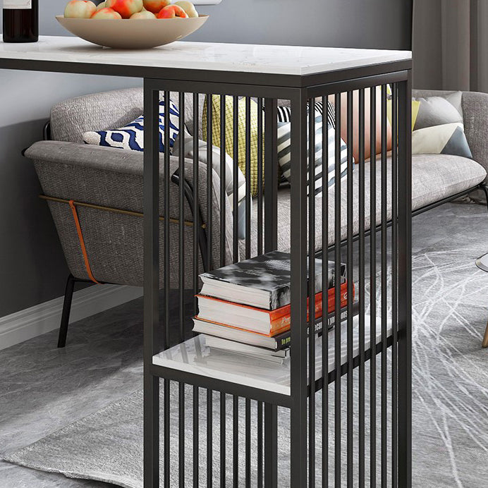 Industrial Rectangle Bar Table with Storage Marble Top Bistro Table for Small Places