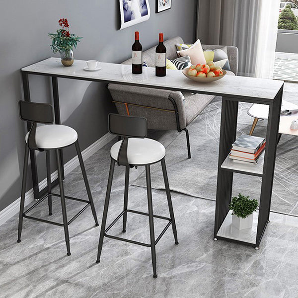 Industrial Rectangle Bar Table with Storage Marble Top Bistro Table for Small Places