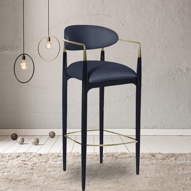 Full Back Upholstered Bar Chair Industrial Arm Rectangle Bar Stool