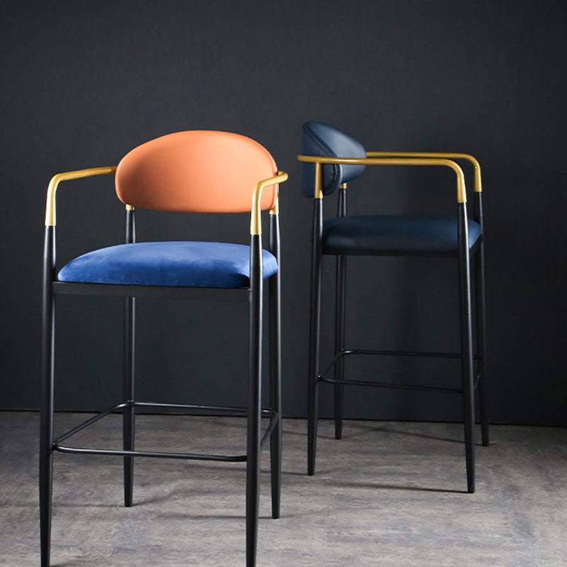 Full Back Upholstered Bar Chair Industrial Arm Rectangle Bar Stool