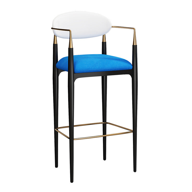 Full Back Upholstered Bar Chair Industrial Arm Rectangle Bar Stool