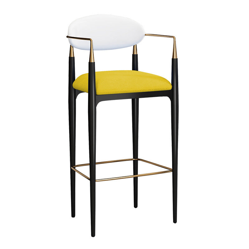 Full Back Upholstered Bar Chair Industrial Arm Rectangle Bar Stool