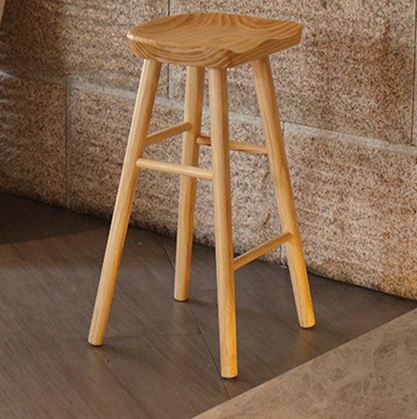 Contemporary Solid Wood Bar Stool Backless Footrest Counter Stool