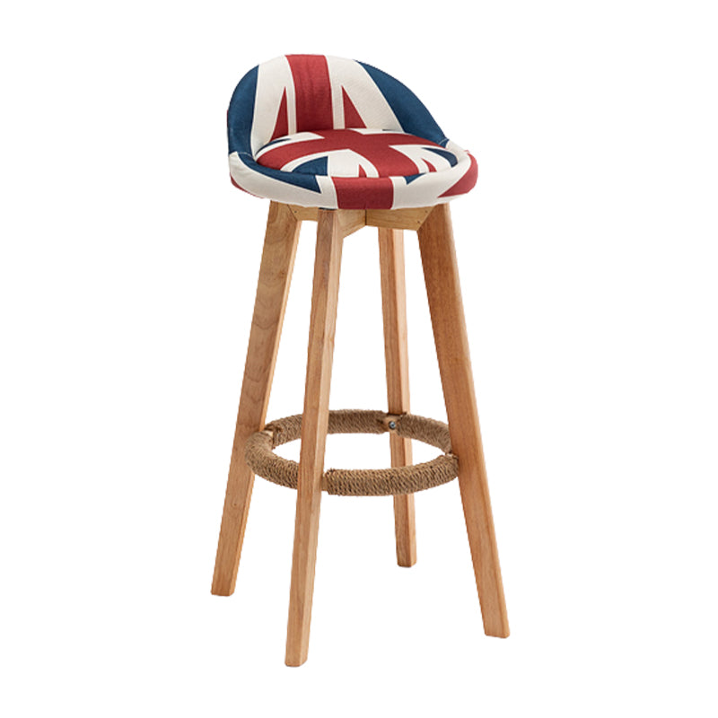 Scandinavian Wood Barstool Fabric Upholstered Counter Stool with Swivel