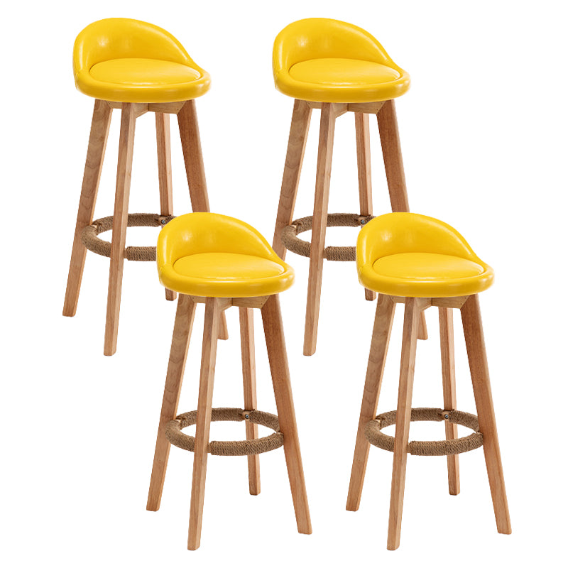 Scandinavian Wood Barstool Fabric Upholstered Counter Stool with Swivel