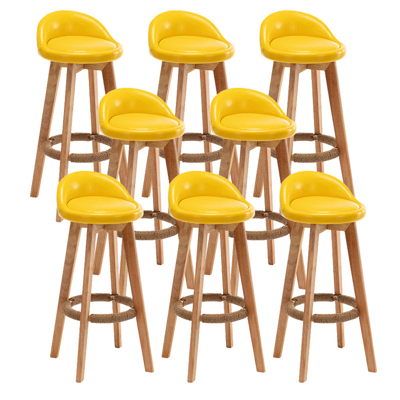 Scandinavian Wood Barstool Fabric Upholstered Counter Stool with Swivel