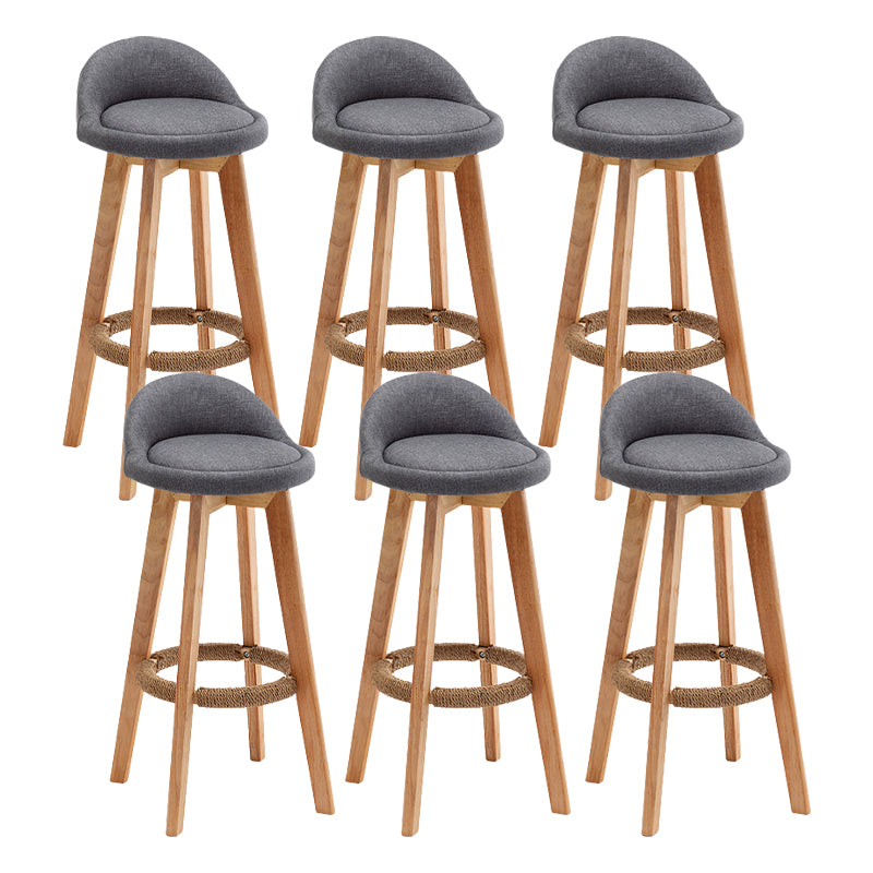 Scandinavian Wood Barstool Fabric Upholstered Counter Stool with Swivel