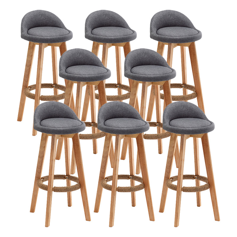 Scandinavian Wood Barstool Fabric Upholstered Counter Stool with Swivel
