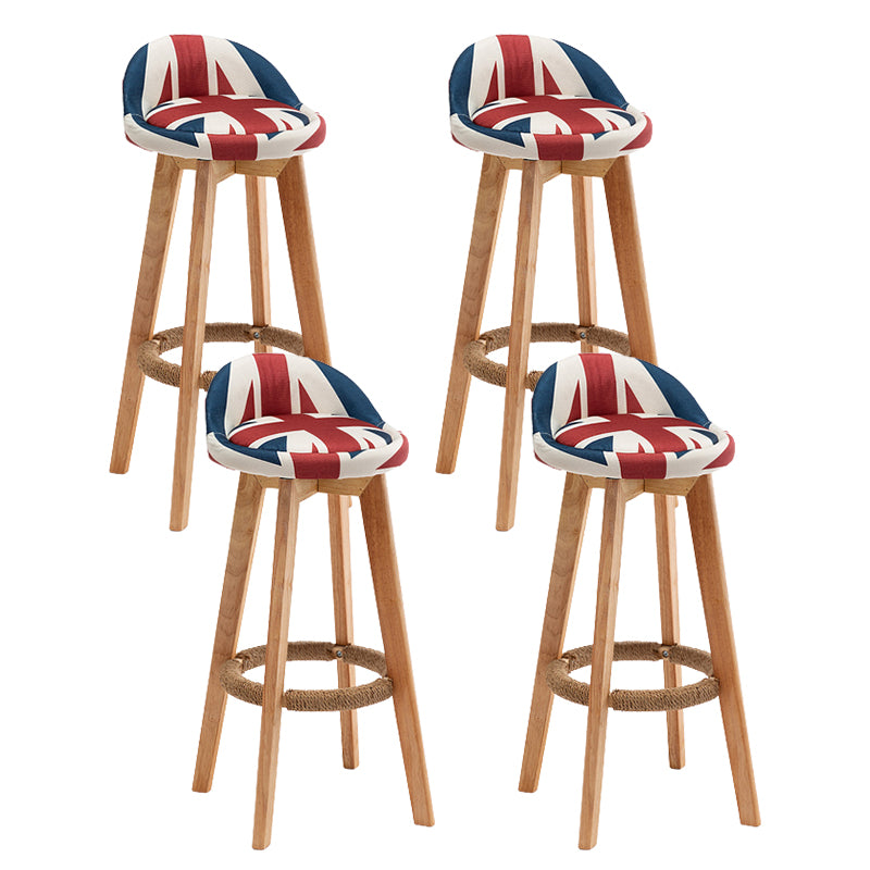 Scandinavian Wood Barstool Fabric Upholstered Counter Stool with Swivel