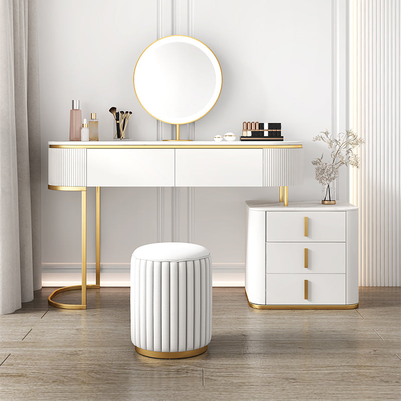 5 Drawers Vanity Set with Padded Stool 29.52" High Dresser in White