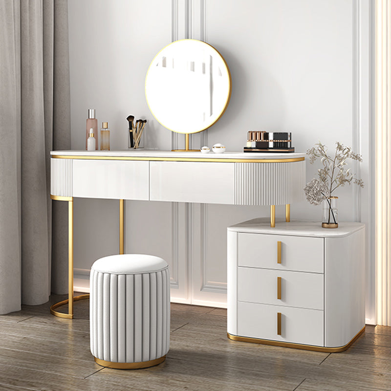 5 Drawers Vanity Set with Padded Stool 29.52" High Dresser in White