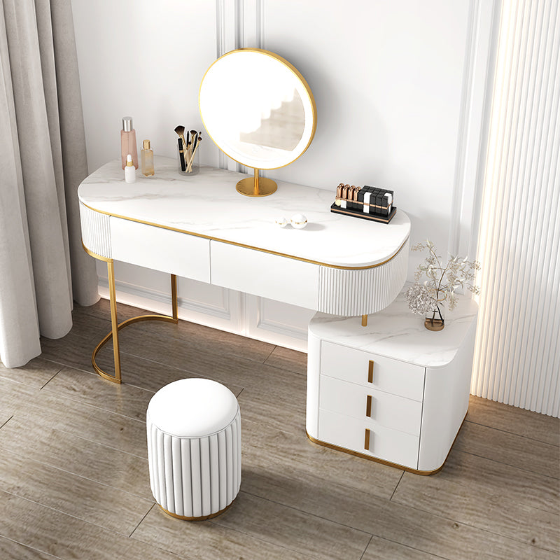 5 Drawers Vanity Set with Padded Stool 29.52" High Dresser in White