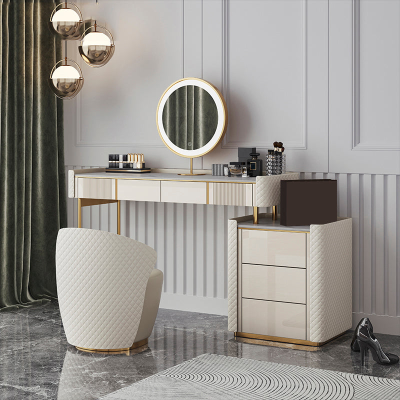 5-Drawer Vanity Makeup Table Set Metal Dressing Table with Padded Stool