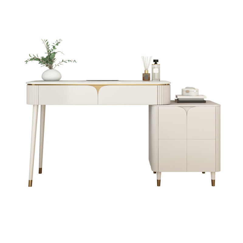 White Stone Top Vanity with Drawers 29.52" H Vanity Set with Stool
