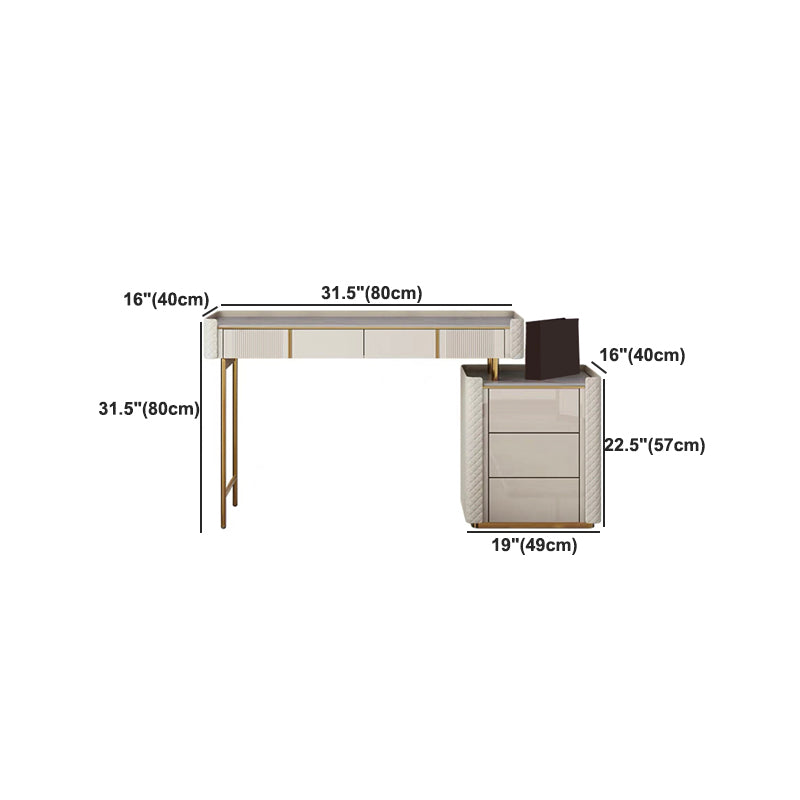 Metal Luxurious Dressing Table in Beige 5 Wood Storage Drawers Vanity