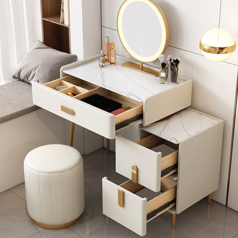 Stone Top Makeup Dressing Table in White Luxurious Metal Vanity