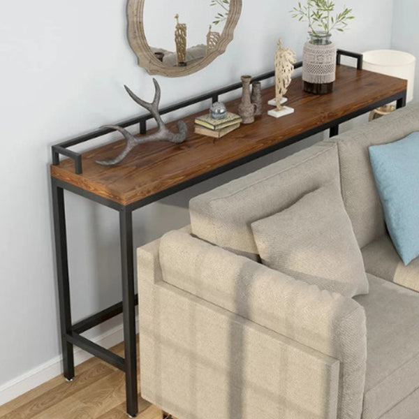 Dark Brown Pine Wood Top Bar Table Modern Metal Frame Pub Table for Home