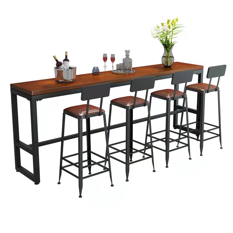 Industrial Metal Trestle Bistro Table Brown Solid Wood Top Bar Table