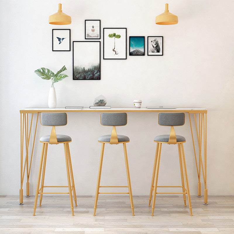 Modern Pub Table with Gold Metal Legs Rectangle Marble Top Bistro Table