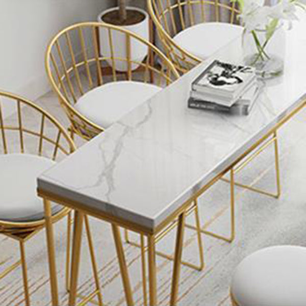 Modern Pub Table with Gold Metal Legs Rectangle Marble Top Bistro Table