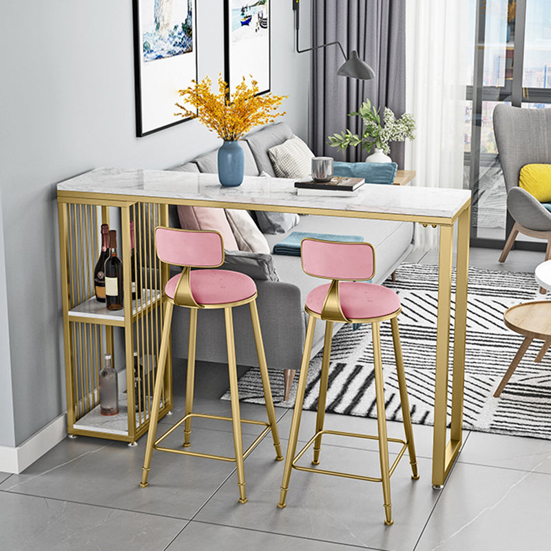 Living Room Bar Stool Table with Storage Glam Stone White Top Bistro Bar Table