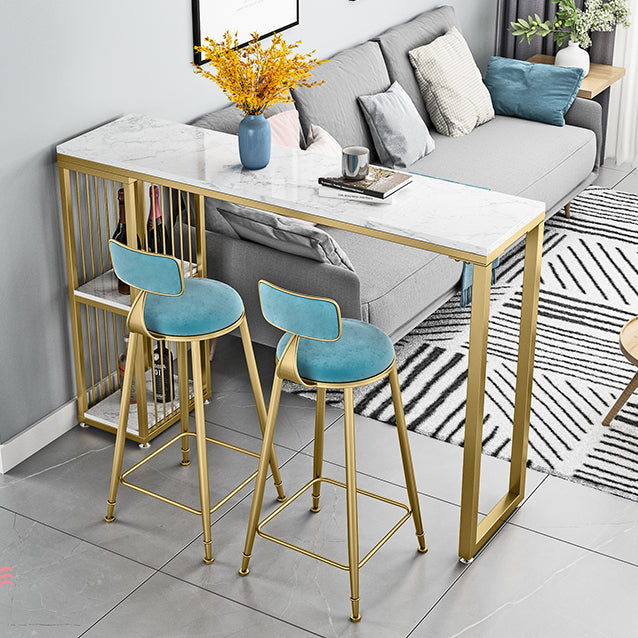 Living Room Bar Stool Table with Storage Glam Stone White Top Bistro Bar Table