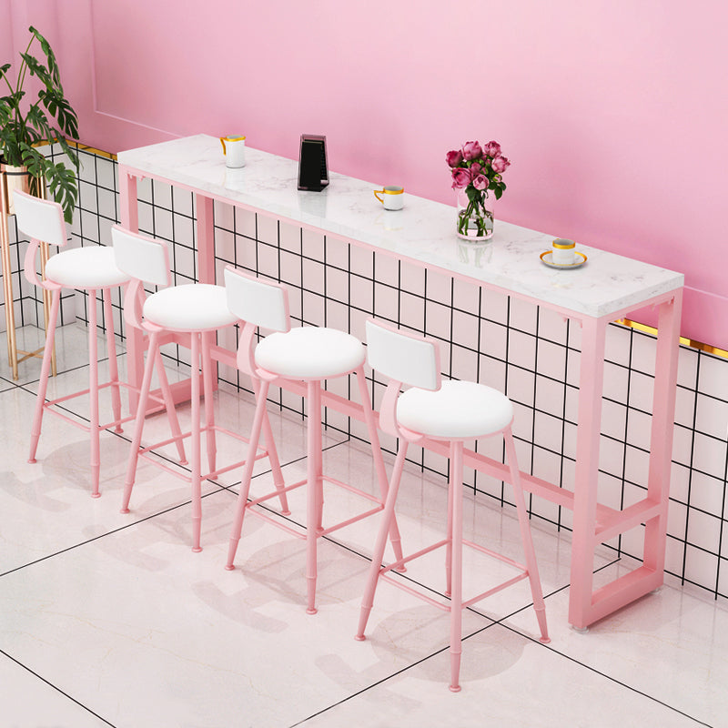 White and Pink Cocktail Bar Table Glam Trestle Indoor Bistro Accent Dining Table