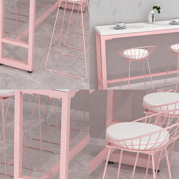 White and Pink Cocktail Bar Table Glam Trestle Indoor Bistro Accent Dining Table
