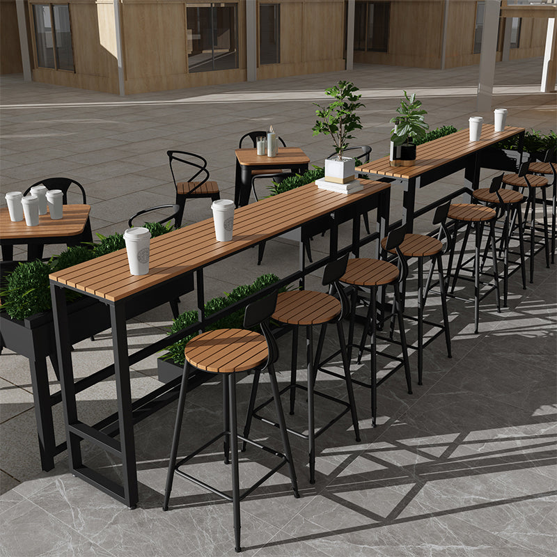 Outdoor Wooden Bar Table Industrial Trestle Footrest Counter Height Dining Table