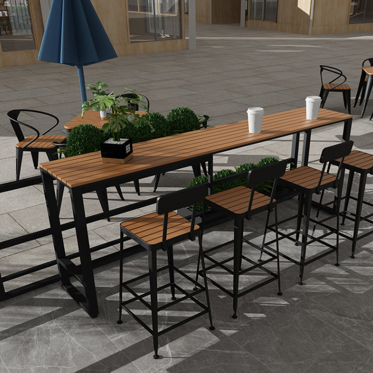 Outdoor Wooden Bar Table Industrial Trestle Footrest Counter Height Dining Table