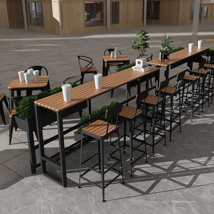 Outdoor Wooden Bar Table Industrial Trestle Footrest Counter Height Dining Table