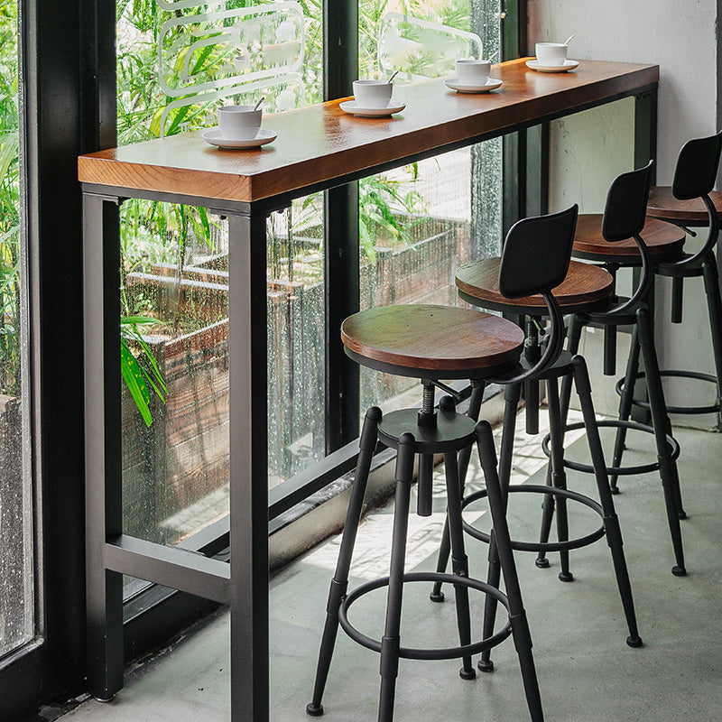 Coffee Shop Hall/Pub Table Industrial Rectangle Footrest Bar Height Table in Natural