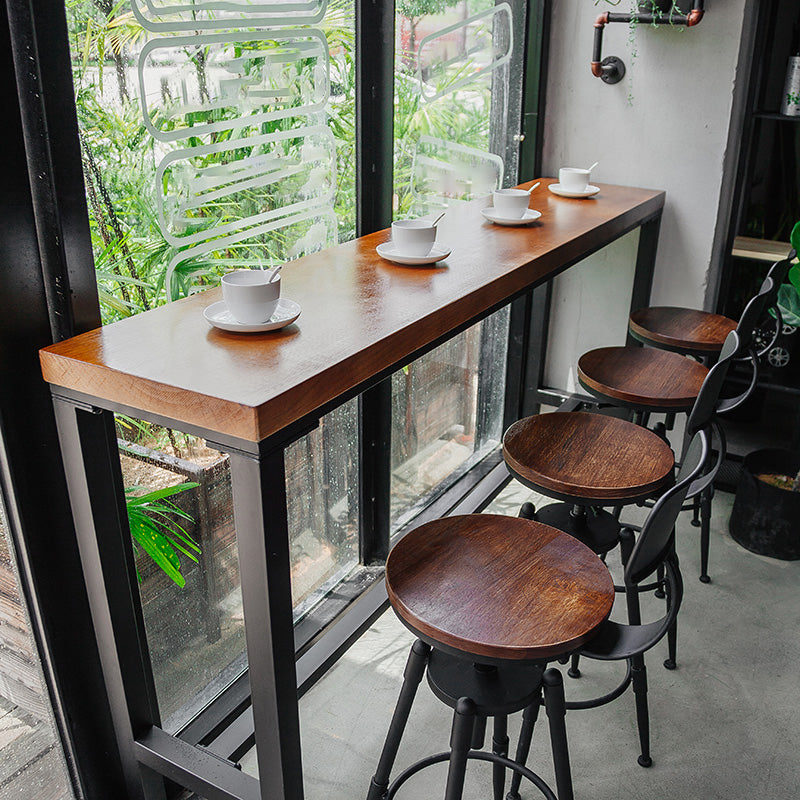 Coffee Shop Hall/Pub Table Industrial Rectangle Footrest Bar Height Table in Natural