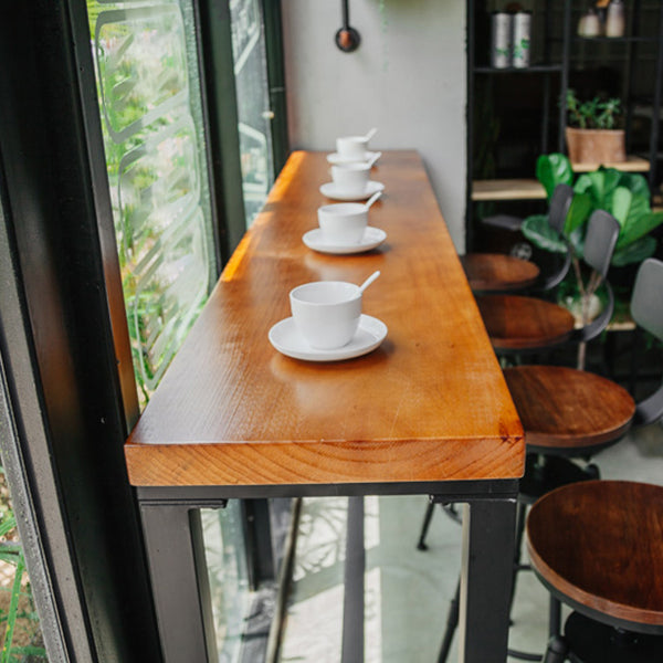 Coffee Shop Hall/Pub Table Industrial Rectangle Footrest Bar Height Table in Natural