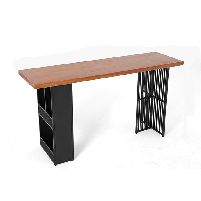Indoor Solid Wood Bar/Dinette Table with Storage Rectangle Industrial Bar Table