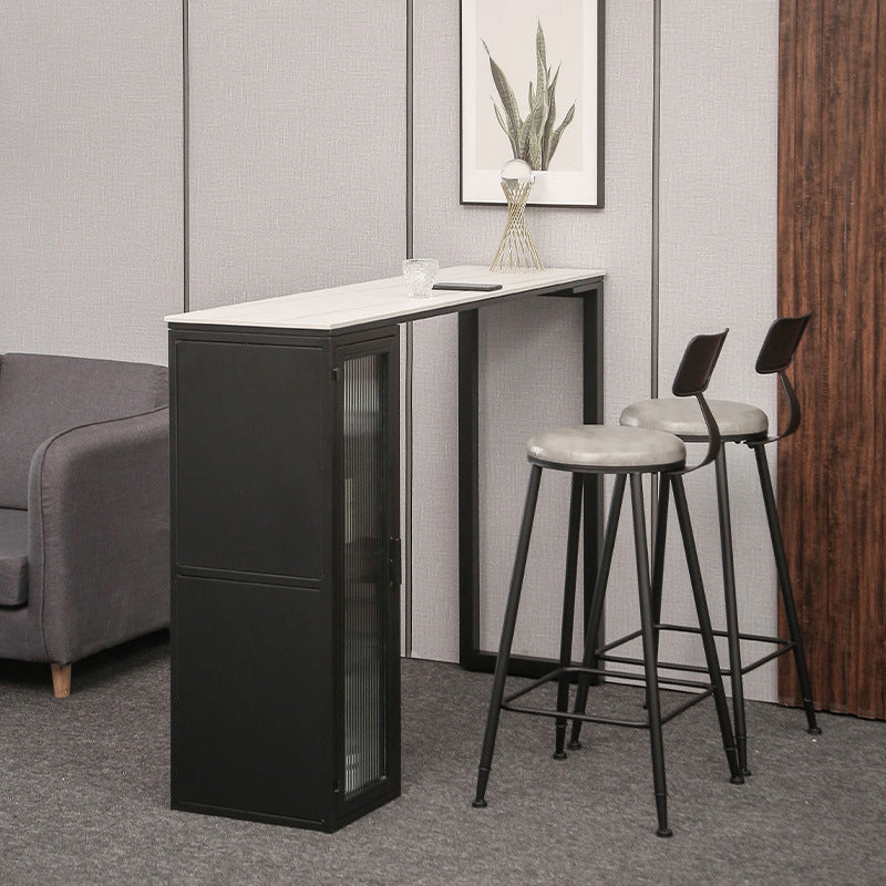 Modern Indoor Rectangle Bar Dining Table with Storage Stone Bar Height Cocktail Table