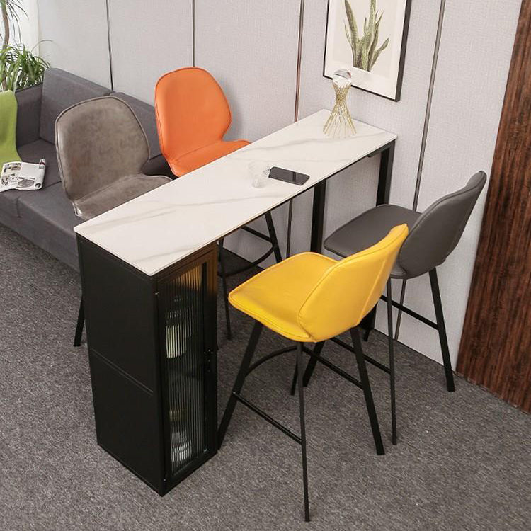 Modern Indoor Rectangle Bar Dining Table with Storage Stone Bar Height Cocktail Table