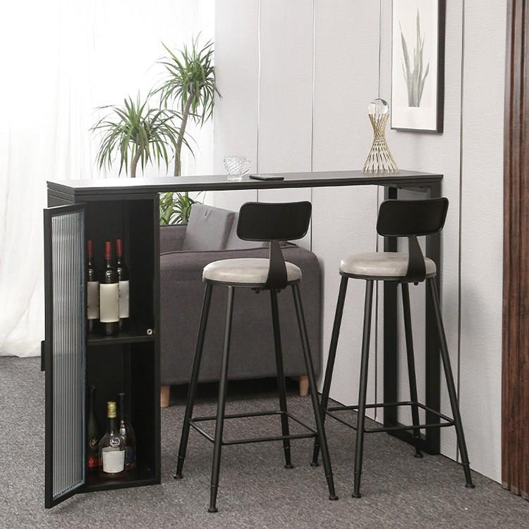 Modern Indoor Rectangle Bar Dining Table with Storage Stone Bar Height Cocktail Table