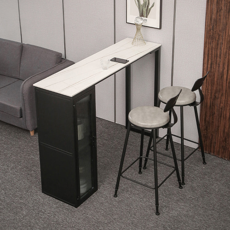 Modern Indoor Rectangle Bar Dining Table with Storage Stone Bar Height Cocktail Table