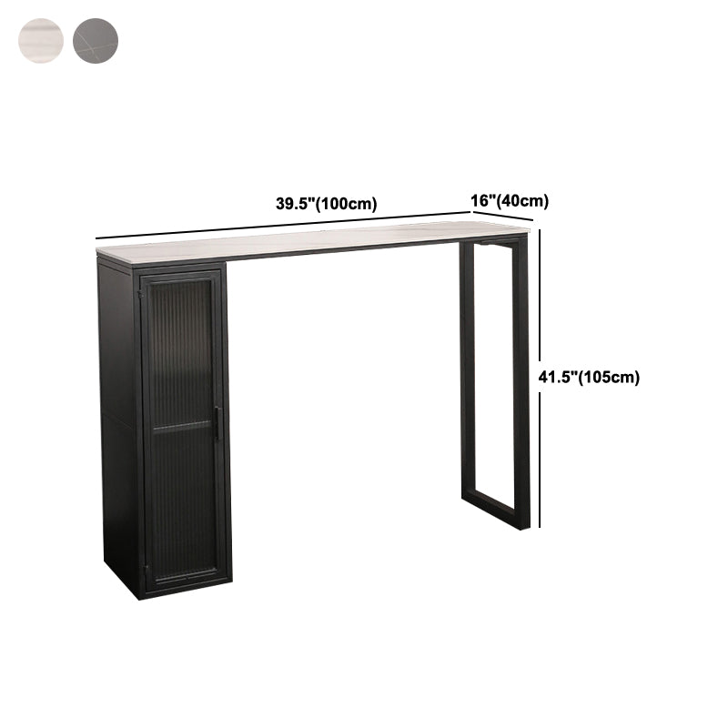 Modern Indoor Rectangle Bar Dining Table with Storage Stone Bar Height Cocktail Table