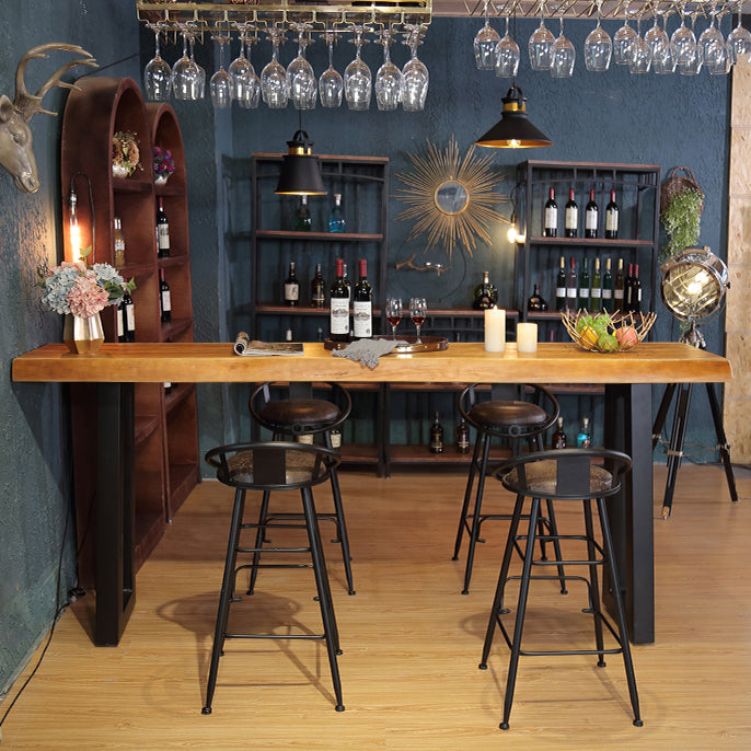 Modern Rectangle Counter Height Table Solid Wood and Metal Counter Wine Table