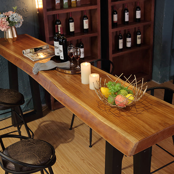 Modern Rectangle Counter Height Table Solid Wood and Metal Counter Wine Table
