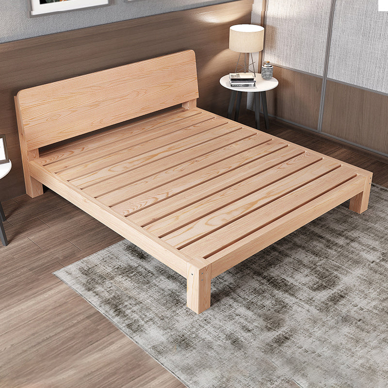Scandinavian Solid Wood Panel Bed with Rectangular Headboard