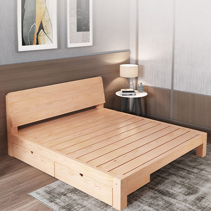 Scandinavian Solid Wood Panel Bed with Rectangular Headboard
